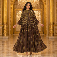 Robe Abaya brodée à col rond, manches longues, sequins et strass, coupe ample, longueur maxi, robe Abaya luxueuse à perles pour soirée