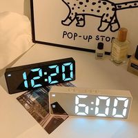 Jam Berwajah Cermin Bercahaya, Jam Meja, Ornamen Bergaya Alas, Layar Digital LED, Jam Alarm Elektronik