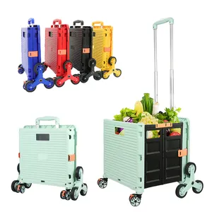 Wholesale Mini Cheap Folding Hand Luggage Cart Seat 6 Wheels Climbing Plastic Foldable Shopping Cart Trolley