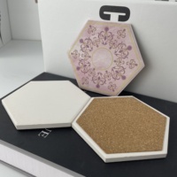 Sous-verres personnalisés de haute qualité, écologiques et durables, en céramique, design hexagonal, base en liège, impression UV, blancs, souvenirs, artisanat