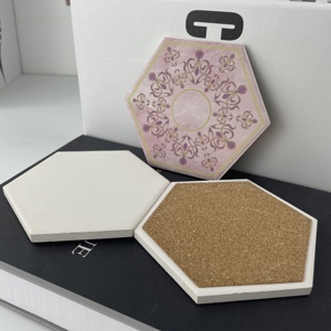 High Quality Eco-Friendly Durable Custom Drinks Coasters Ceramic Hexagonal Design Cork Base Sublimation Blanks Souvenir Craft