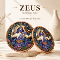 Pièce de monnaie en cuivre fin 999 de 1 oz, motif Zeus, dieu grec, haute relief, couleur UV, finition proof-like, cadeau pour les fans de la mythologie, artisanat métallique