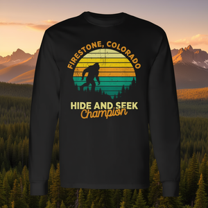 Camiseta de manga larga Firestone Colorado Bigfoot Souvenir Hide And Seek Champion, diseño vintage, cuello redondo unisex para adultos - Product Image 3