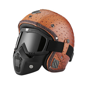 Casque de <span class=keywords><strong>moto</strong></span> <span class=keywords><strong>vintage</strong></span> en <span class=keywords><strong>cuir</strong></span> à face ouverte avec <span class=keywords><strong>masque</strong></span> et lunettes amovibles, casque rétro 3/4 pour la conduite à <span class=keywords><strong>moto</strong></span> - Product Image 3