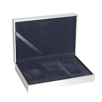 Boîte de papier couché léger de luxe personnalisé carte d'argent finition mate ISO9001 charnière d'ouverture en relief doublure d'éponge pour ensemble de cosmétiques