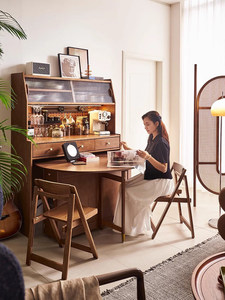 LMS <b>Solid</b> <b>Wood</b> Modern <b>Round</b> Folding <b>Dining</b> <b>Table</b> Set-Restaurant Furniture Commercial Use Strong & Space-Saving - Product Image 2