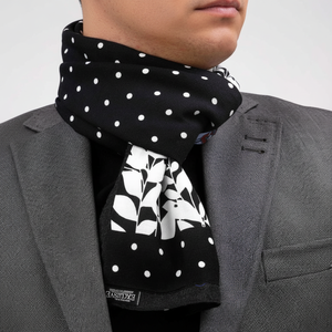 Black and White Polka Dot Floral Traditional Scarf and Shawl - Product Image 2