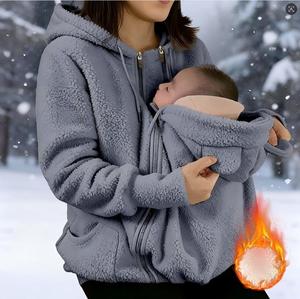 Sweat à capuche <span class=keywords><strong>kangourou</strong></span> ample avec fermeture éclair pour maman et bébé, manteau chaud pour femme, porte-bébé intégré, <span class=keywords><strong>poche</strong></span> <span class=keywords><strong>kangourou</strong></span> - Product Image 5