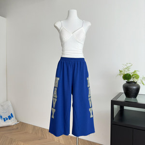 <span class=keywords><strong>Pantaloni</strong></span> Casual Estivi da Donna Stile Hyuna, Blu, Larghi, a Vita Alta Elasticizzata, Taglio Corto, Vintage - Product Image 2