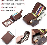 Dompet Kulit Asli Aarons dengan Resleting-02 RFID Blocking Kapasitas Besar Vintage untuk Pria dengan Kantong Koin dan Jendela ID