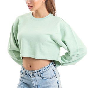 Sudaderas de Mujer Modernas y Elegantes con Forro, Corte Corto, Cuello Redondo, Transpirables, de Felpa, Manga Larga, Otoño, 100% Algodón - Product Image 1