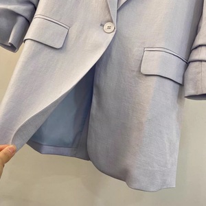 Blazer in <span class=keywords><strong>Lino</strong></span> di Alta Qualità Nuovo 2026 Primavera <span class=keywords><strong>Donna</strong></span> Colletto a Revers Bottone Singolo Manica 3/4 Casual Blu Bianco Nero Cappotto Giacca - Product Image 6