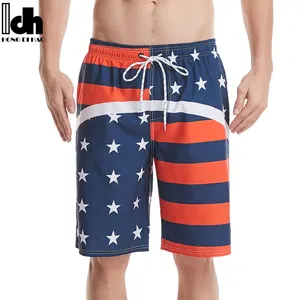 Wholesale custom men's 3D printed quick dry flag pattern surf short beach mens swim wear