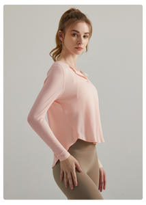 Gym Sport Femmes Active Wear Tshirt Manches Longues Bouton Côtelé Crop Top Formation Fitness Running Deportes De <span class=keywords><strong>Manga</strong></span> Corta - Product Image 6