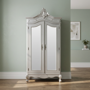 European French Two-Door Mahogany Solid Wood Luxury Antique Armoire Wardrobe Door <b>Mirror</b> Silver-Colored MDF <b>Foldable</b> Apartment - Product Image 2
