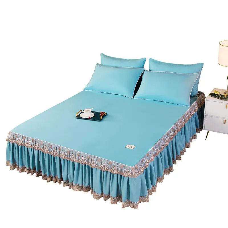 Home Embroidery Lace Bed Skirt Set Bedspread Cotton Skirt Bedding Set