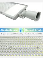 Lampe de rue LED à bras réglable certifiée NOM avec garantie de 7 ans, 200W 150W 120W 100W 50W 40W 30W, capteur photocellule, éclairage LED pour rue