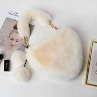 Adorable Sac à Main en Peluche Fourrure Automne Hiver, Pochette Douce en Forme de Cœur, Sac en Fausse Fourrure de Lapin pour Femme
