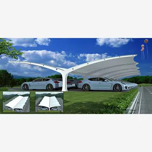 Baja tahan angin dan bingkai aluminium carport dan tenda atap PVDF untuk struktur carport membran Mobil