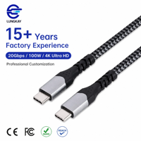 Câble USB 3.2 Gen 2x2 Type C LUNG KAY OEM 20 Gbit/s 100 W PD avec puce E-Mark blindée, cordon USB-C vers USB-C pour CNC, applications médicales, vision, SSD