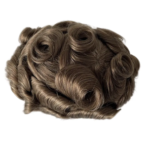 Prótesis de cabello masculino brasileño <span class=keywords><strong>Tiet</strong></span> de mano transparente 10*8 Topper de encaje completo Tupé Mans Ondulado Marrón #17 - Product Image 4