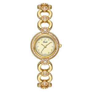 Reloj de Lujo para Mujer con Cristales, Brazalete con Diseño de Hoja, Bisel Completamente Adornado con Pedrería, Esfera de Nácar, Reloj de Pulsera de Cuarzo - Product Image 2