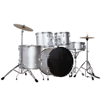 Ensemble de batterie acoustique métallique 5 pièces avec 2 cymbales, corps en peuplier, et supports complets pour la pratique à domicile et les débutants (enfants) - Vente en gros