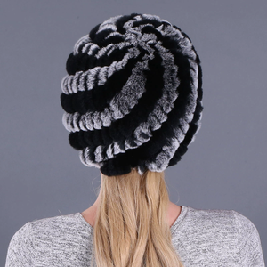 Gorro de Piel de Conejo Rex Auténtico para Mujer, Gorro de Punto de Piel Auténtica Estilo Ruso, Gorro de Invierno Cálido para Mujer, Gorros de Punto - Product Image 3
