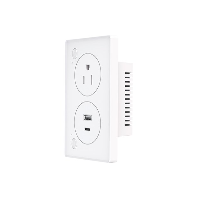 US Standard Smart Wall Socket With USB Type-C 5V2.1A Tuya WiFi 10A AC110-240V Alexa Google Voice Control White Flame Retardant