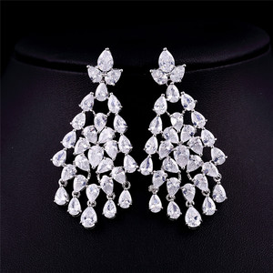 RAKOL SP120 Luxury Copper Decorative Design AAA Zircon Crystal Stone <b>Tassel</b> Wedding Necklace <b>Earrings</b> Set - Product Image 6