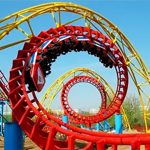 Large Overlapping Roller Coaster Amusement Park Ride Manufacturer Thrill 6 Loops Zip Line Roller Coaster