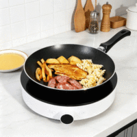 Ensemble de poêles à frire FLEY en acier inoxydable, économique, à fond plat, ustensiles de cuisson en fer avec poignée stable, adaptés aux cuisinières à gaz domestiques