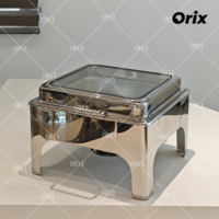 Plat de service chauffant de luxe doré avec couvercle en verre pour buffet de restaurant et préservation de la chaleur des aliments