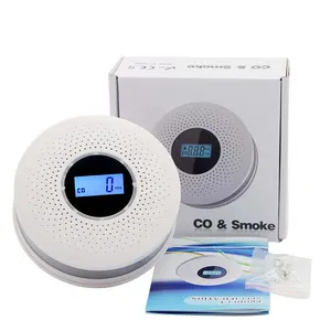 Sensor de monóxido de carbono 2 en 1, Detector de humo con pantalla LCD, funciona con batería, alarma contra incendios de humo con luz LED y sonido parpadeante