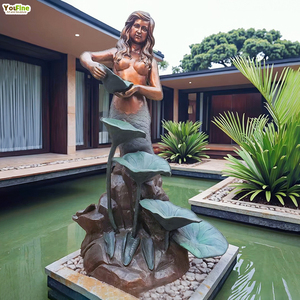 نافورة مياه خارجية للحدائق على شكل حورية البحر البرونزية مع ورقة اللوتس - Product Image 1