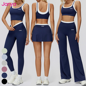 Women's High Quality Quick Dry Breathable Sportswear Ribbed Gym Fitness Set Color Blocking Sports Bra <strong>Crop</strong> Top <strong>Leggings</strong> for Yoga - Product Image 1