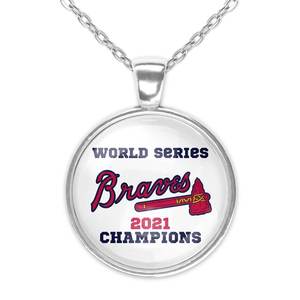 Kustomisasi grosir kalung liontin Braves seri dunia juara 2021 kipas perhiasan perak kalung baja tahan karat - Product Image 4