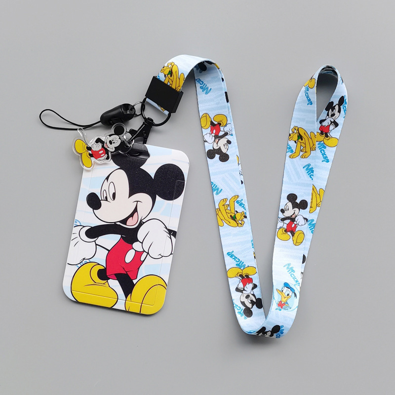 Lovely Cartoon Mickey Card Case Cover Campus Polyester UV Printed Anti-Lost Phone Neck Lanyards Promotional Satin Card Holder Image 3