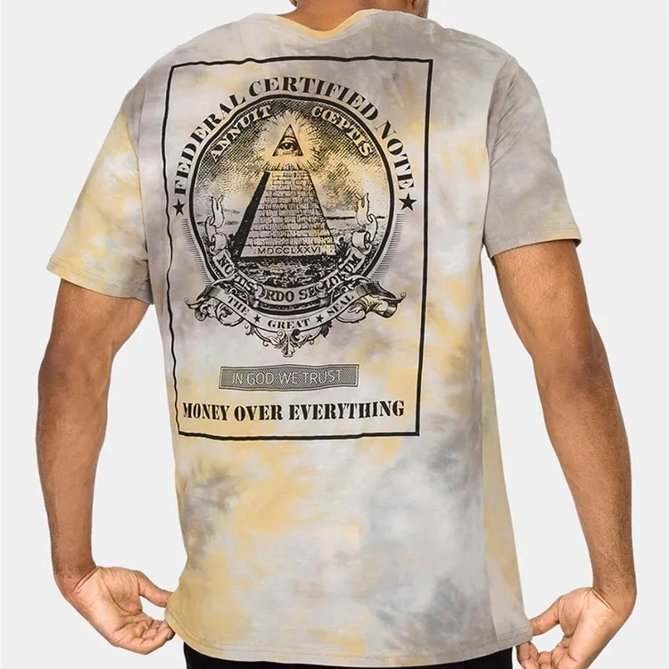 Vintage style short sleeve 100% cotton tie dye screen print logo khaki t-shirt for boys
