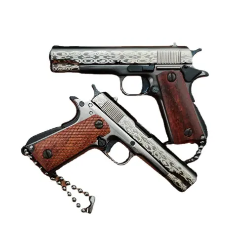 Creative New 1:3 Damascus pattern wooden handle gun color 1911 all metal gun model toy key chain