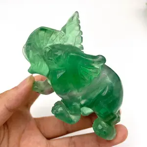 Elefante di animali di cristallo di Fluorite verde naturale intagliato a mano di vendita calda