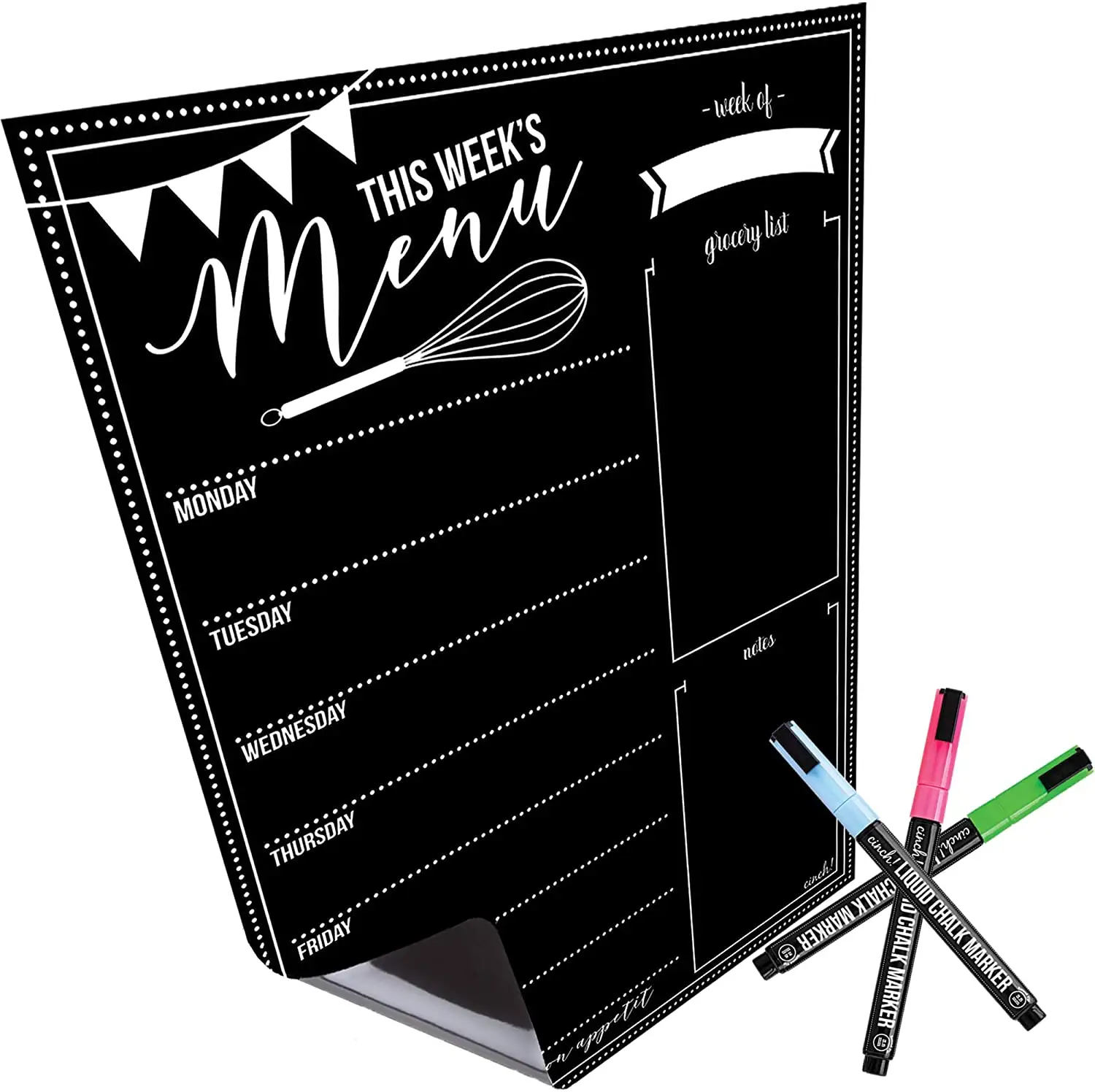 Myway Custom New Design Magnetic Dry Erase Menu Board Weekly Meal Planner Blackboard and Grocery List Notepad for fridge