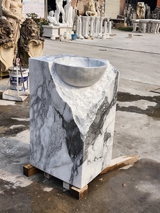 <span class=keywords><strong>Lavabo</strong></span> de Pedestal Minimalista de Mármol <span class=keywords><strong>Blanco</strong></span> Personalizado al por Mayor, <span class=keywords><strong>Lavabo</strong></span> de Piedra Natural para Jardín, Exteriores, Hotel y Baño - Product Image 4