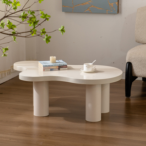 Bàn cà phê hiện đại màu trắng kem đặt <span class=keywords><strong>2</strong></span> trong <span class=keywords><strong>1</strong></span> kính không đều hàng đầu bảng phòng khách sạn dễ dàng lắp ráp - Product Image 2