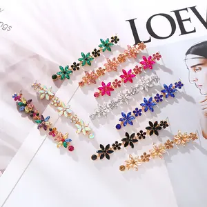 New Trend Wholesale Fashion Jewelry Colorful Long Rhinestone Flower Drop Earrings For Women Girls