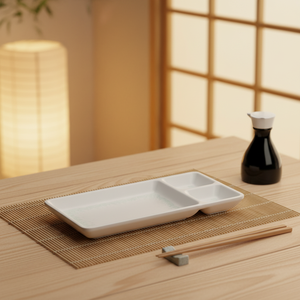 <span class=keywords><strong>Assiette</strong></span> rectangulaire en mélamine blanche à <span class=keywords><strong>trois</strong></span> <span class=keywords><strong>compartiments</strong></span>, nouveau design - Product Image 4