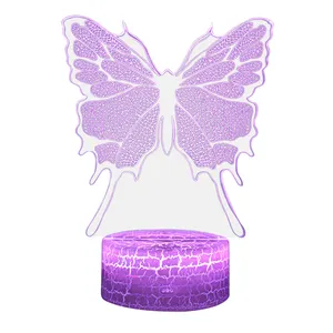 나비 LED 조명 램프 3D 야간 조명 입체 아크릴 책상 조명 창조적 인 야간 조명 다채로운 터치 ABS베이스 새겨진 로고