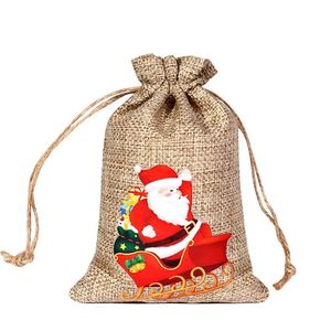 Bolsa de Arpillera Grande de 15x20cm con Cordón, Bolsa de Lino con Diseño Navideño, Bolsa de Yute para Regalos de Navidad, Dulces y Embalaje - Product Image 4