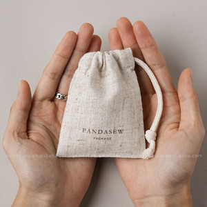 PandaSew Custom Logo Bamboo-joint Linen Drawstring Bag for <b>Ring</b> Earring Necklace Gift Packaging Jewelry Pouch - Product Image 2
