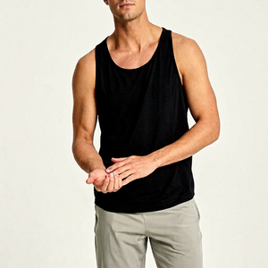 Men's <b>Black</b> Sleeveless O-Neck Knitted <b>Tank</b> <b>Top</b> Casual Style Breathable Solid Color - Product Image 1